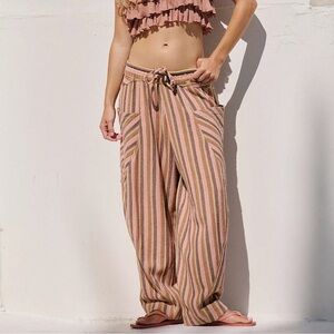 NWOT Free People Free Hold Cropped Striped pants in Citron combo